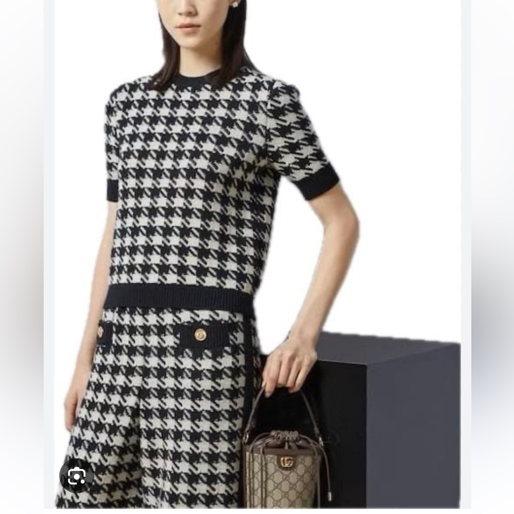 Gucci Black and White Houndstooth Top